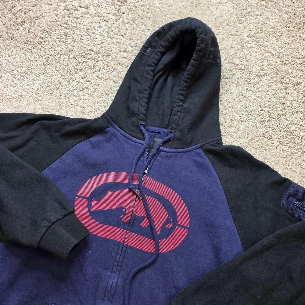 VINTAGE Ecko Unltd Zip Hoodie Mens Large Navy Black Rhino Logo Y2K Streetwear